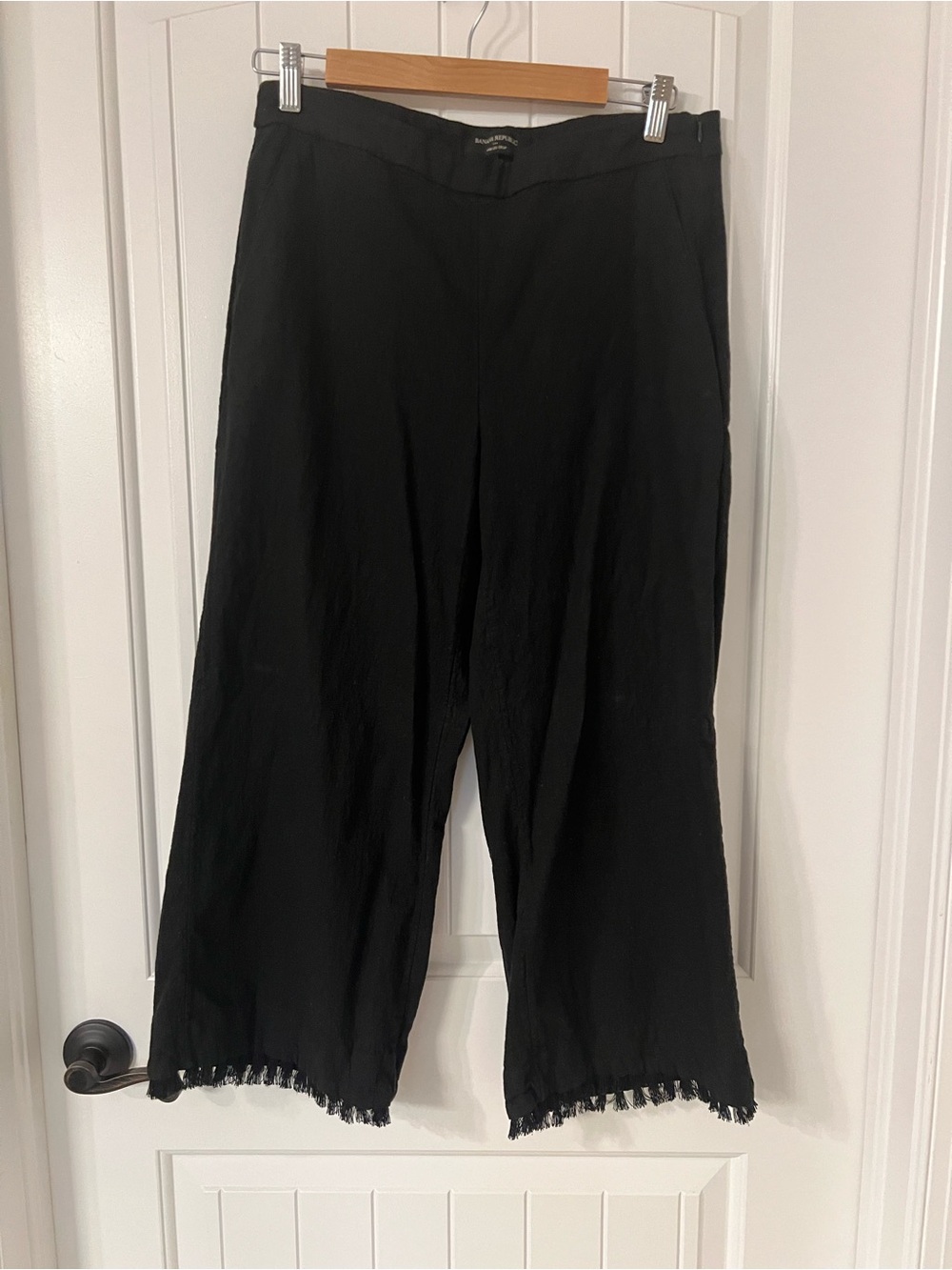 Banana Republic Black Wide-Leg Pants with Fringed Hem